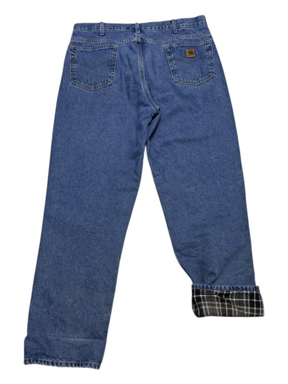 CARHARTT Plaid Flannel Lined Winter Work Denim Pants Jeans Mens 37x34